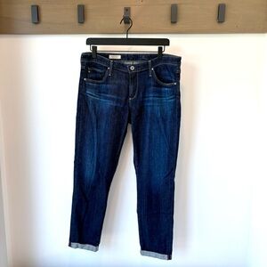 AG The Stilt Roll-Up Cigarette Jeans - Size 32 -Dark Wash Slim Fit Stretch Denim